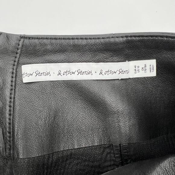 & Other Stories 100% Leather Black Mini Skirt Women's Size 10 - Picture 6 of 8